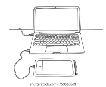 Line art sketch of macbook isolated illustration 