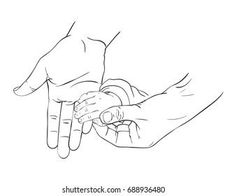 Line Art Sketch Mother Hands Holding Stock Vector (Royalty Free ...
