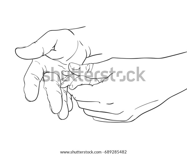 Line Art Sketch Mother Hands Holding Stock Vector (Royalty Free) 689285482