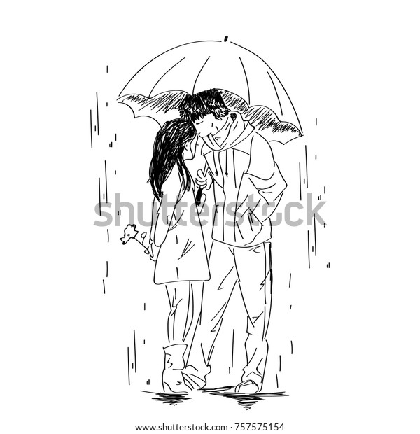 Line Art Sketch Romantic Couple Under Stock Vector (Royalty Free) 757575154