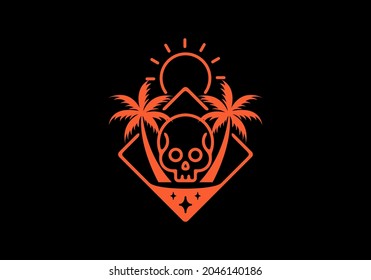 Line art of skull and coconut tree design