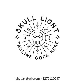 line art skull head bone skeleton and light shine with grunge rustic texture hipster vintage logo icon vector template