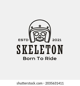 Line art skull with helmet rider motorcycle club logo design vector icon illustration