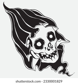 line art skull human skull with lower jaw, skull for art work