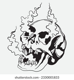 line art skull human skull with lower jaw, skull for art work