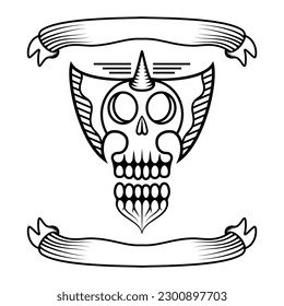 line art of skull with ribbon. perfect for t shirt design