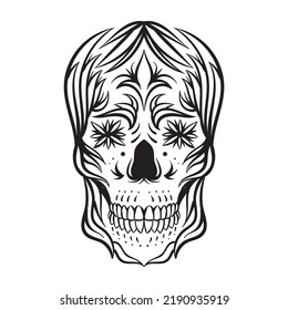 line art skull tatto design vector