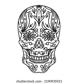 line art skull tatto design vector