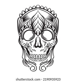 line art skull tatto design vector