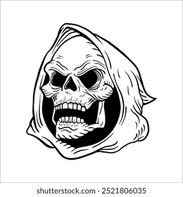 Line art skull tattoo with hood halloween sticker, source design