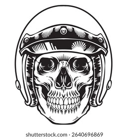 Line art skulls wearing various of motorcycle helmet with premium vector illustration