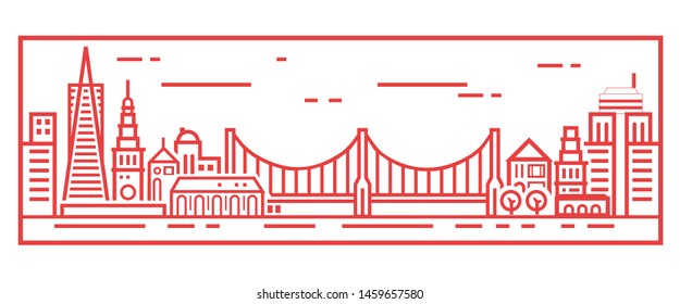 Line art skyline vector logo template 
