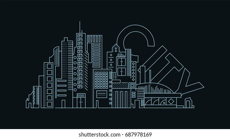 Line art of skyscrapers in the city. Vector Image