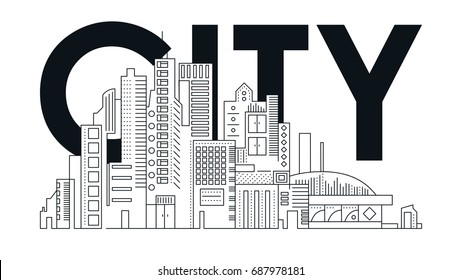 Line art of skyscrapers in the city. Vector Image