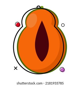 line art slice of papaya fruit flat design. vector illustration