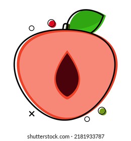 rebanada de arte lineal de diseño plano de frutas de melocotón. ilustración vectorial