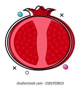 line art slice of pomegranate fruit flat design. vector illustration