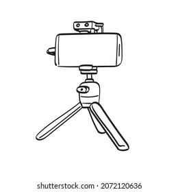 line art smart phone and tripod with microphone illustration vector isolated on white background