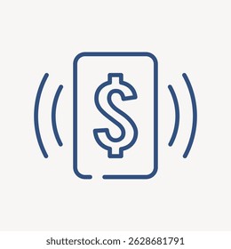Line art of a smartphone with a dollar sign, symbolizing mobile payments. The dollar sign and phone indicate digital transactions and mobile payments. User interface icon vector.