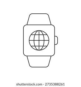Line art of smartwatch with globe world icon