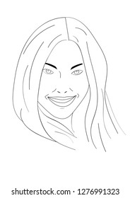 Line art of the smiling girl. Vector illustration. 