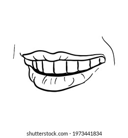line art smiling lips, open mouth. Vector illustration for the design of logos, icons, etc.