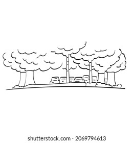 line art smoking industrial pipes illustration vector isolated on white background