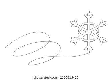 Line Art Snowflake Contour Drawn Element. Thin Stroke Editable vector Snowflake. Christmas or New Year Ornament Line Decoration Symbol. Winter Snowflake Line Art Banner Outline Design. Winter Holiday