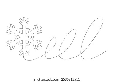 Line Art Snowflake Contour Drawn Element. Thin Stroke Editable vector Snowflake. Christmas or New Year Ornament Line Decoration Symbol. Winter Snowflake Line Art Banner Outline Design. Winter Holiday