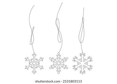 Line Art Snowflake Contour Drawn Element. Thin Stroke Editable vector Snowflake. Christmas or New Year Ornament Line Decoration Symbol. Winter Snowflake Line Art Banner Outline Design. Winter Holiday