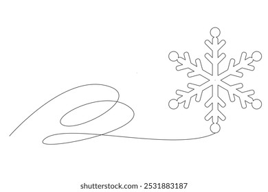 Line Art Snowflake Contour Drawn Element. Thin Stroke Editable vector Snowflake. Christmas or New Year Ornament Line Decoration Symbol. Winter Snowflake Line Art Banner Outline Design. Winter Holiday