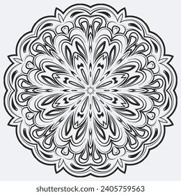 Copo de nieve con arte en línea. Símbolo de invierno de cristal de hielo. Plantilla para el diseño navideño de invierno. Ilustración vectorial aislada.