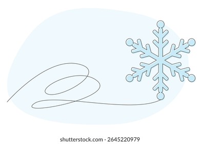 Line Art Snowflake. Winter Christmas and New Year Vacation Symbol. One Outline Continuous Contour Minimalist Drawing. Snow Holiday Family Greeting Card Sign. Sketch Thin Stroke Line Art Snowflake Icon