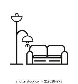 Icono de lámpara de sofá de línea de arte. Ilustración vectorial. Imagen de archivo. 