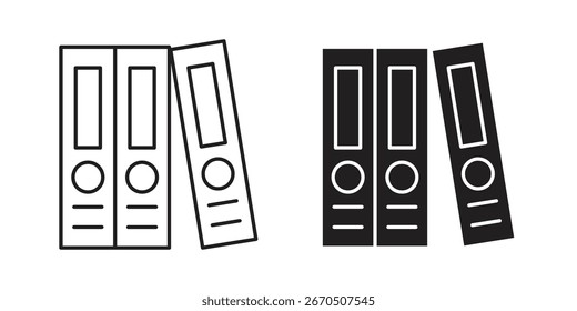 Line art and solid black icons of office binders. Perfect for business, organization, and document management concepts.