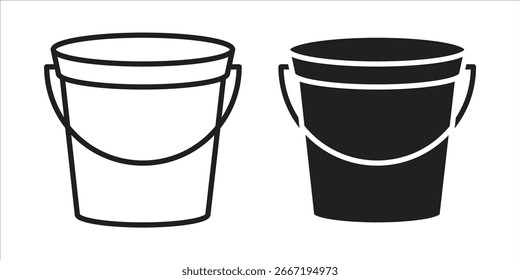Línea de arte y sólido negro ilustración de dos cubos con asas, aislado en blanco.