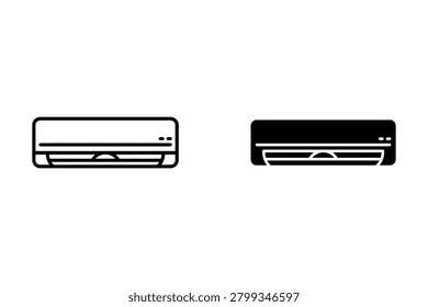 A line art and a solid silhouette of a wallmounted air conditioner unit presented next to each other