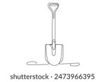 Line Art Spade Tool Illustration. Scoop Sketch Silhouette. One Continuous Line Drawing, Editable Vector Thin Stroke. Spade Scoop Handle Tool Equipment Outline Line Art. Modern Sketch Line Abstract Art