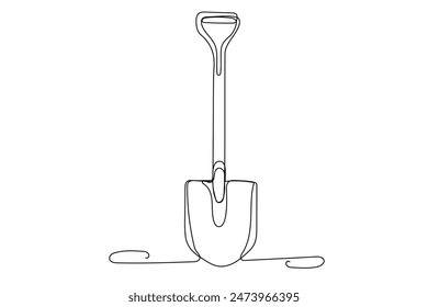 In: Line Art Spade Tool Illustration. In: Scoop Sketch Silhouette. Eine durchgehende Strichzeichnung, bearbeitbare Vektorgrafik, dünner Strich. Spade Scoop Griff Werkzeug Ausrüstung Outline Art. Moderne Skizzenlinie Abstrakte Kunst