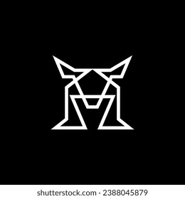 line art Spartan Helmet and bull head logo vector