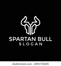 line art Spartan Helmet and bull head logo vector.