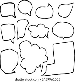 line art speech bubble illustration set, handmade sketch style, doodle