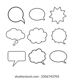 Line art speech bubbles bundle in vector format, perfect for clean, modern designs.