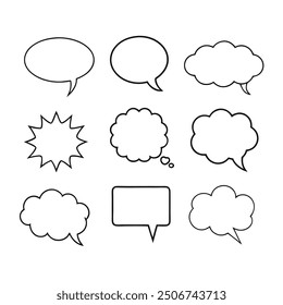 Line art speech bubbles bundle in vector format, perfect for clean, modern designs.