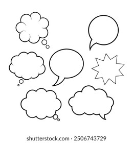 Line art speech bubbles bundle in vector format, perfect for clean, modern designs.