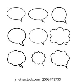 Line art speech bubbles bundle in vector format, perfect for clean, modern designs.