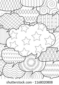 Line art of speech bubbles for design element and coloring book page. Vector illustration