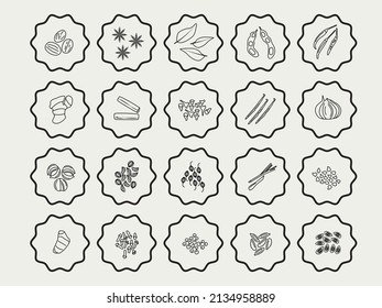 line art spice vector icon set .stamp icon concept