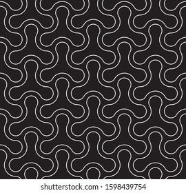 Line art spinner seamless pattern. Black and white vector tileable background.