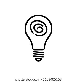 Linha arte espiral dentro ícone de lâmpada no conceito ideia